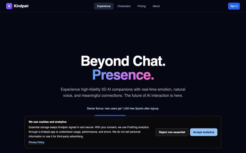 Kindpair | AI Companion Experience — screenshot