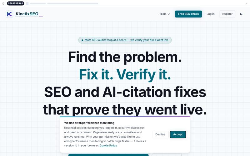 Fix your SEO & get cited by AI - KinetixSEO — screenshot