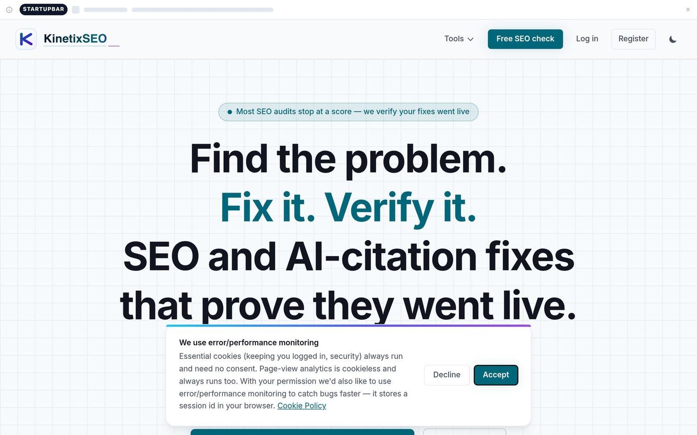 Fix your SEO & get cited by AI - KinetixSEO — screenshot