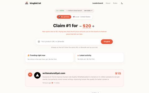 kingbid.lol — the leaderboard money can buy — screenshot
