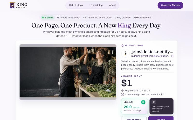 King for a Day — Bid to wear the crown for 24 hours — screenshot