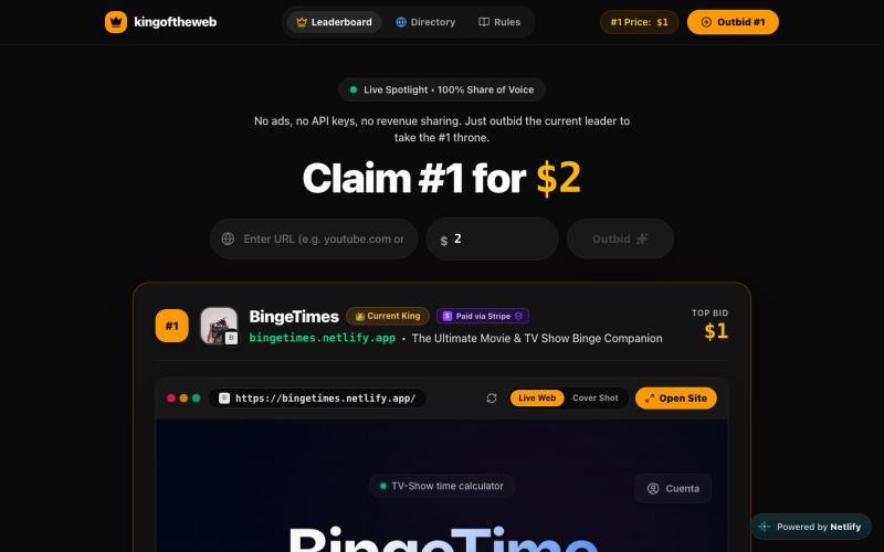 King of the Web — Sovereign Billboard & Leaderboard — screenshot
