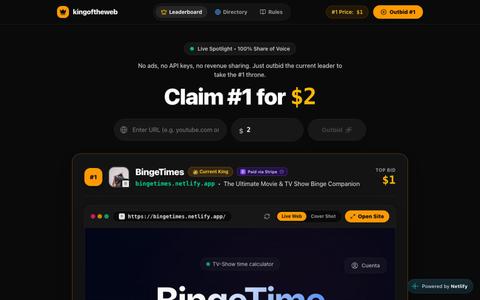 King of the Web — Sovereign Billboard & Leaderboard — screenshot