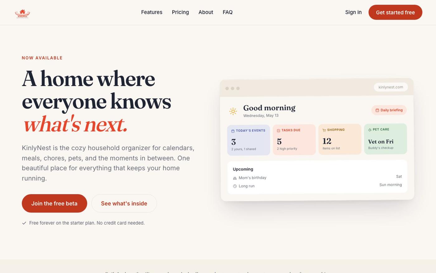 KinlyNest: A home where everyone knows what's next — screenshot