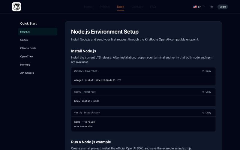 KiraRoute - AI API Gateway — screenshot