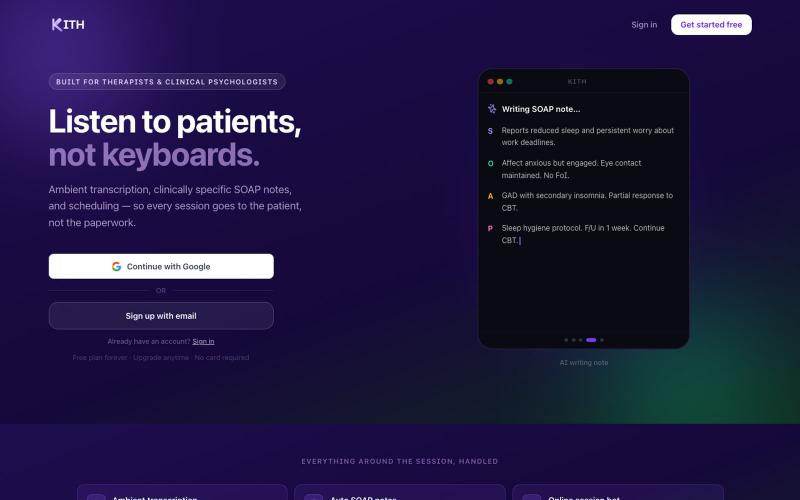 Kith — AI Clinical Workspace for Therapists — screenshot