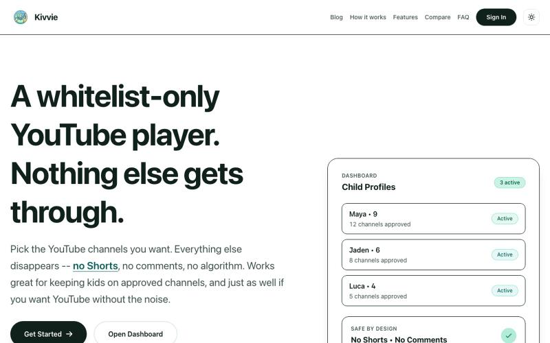 Kivvie - Whitelist-Only YouTube Player | No Shorts, No Algorithm — screenshot