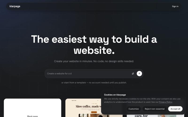 klarpage — create your website in minutes. — screenshot