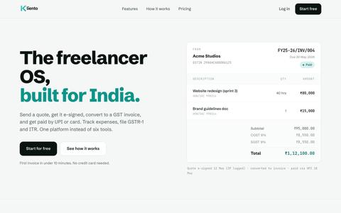 GST Invoicing & Payments for Indian Freelancers | Kliento — screenshot