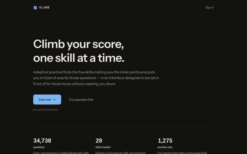 KLIMB — SAT preparation — screenshot