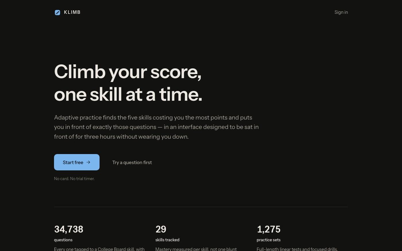 KLIMB — SAT preparation — screenshot