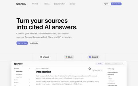 Knoku — Turn your sources into cited AI answers. — screenshot