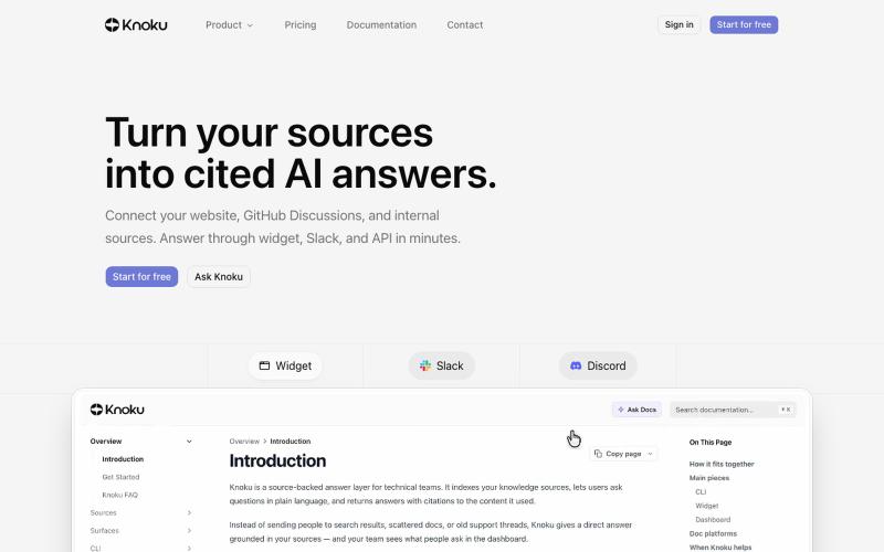 Knoku — Turn your sources into cited AI answers. — screenshot