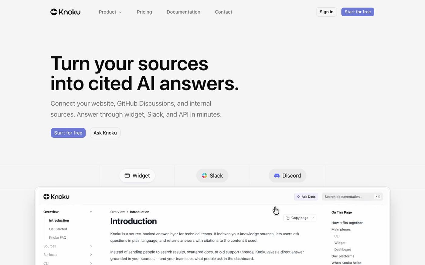 Knoku — Turn your sources into cited AI answers. — screenshot