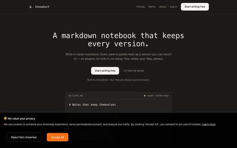knowdust — a markdown notebook that keeps every version — screenshot