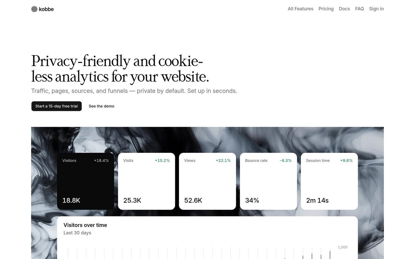 Kobbe — Web analytics that respect your visitors — screenshot