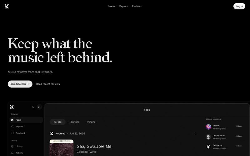 Music reviews from real listeners | Kocteau — screenshot