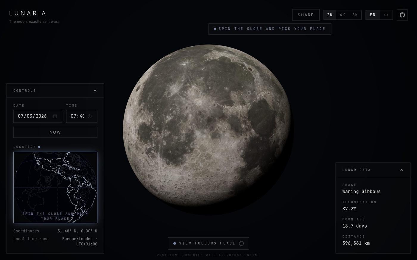 Lunaria · Moon of the Day — screenshot
