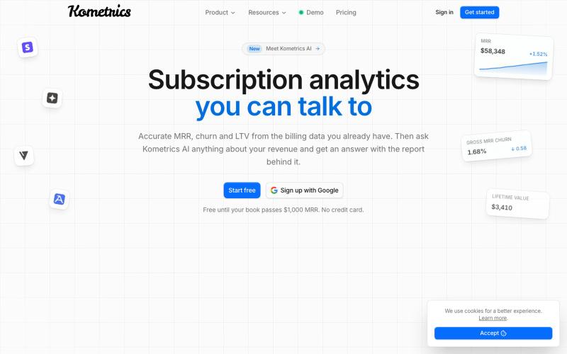 Kometrics - Subscription & Revenue Analytics for the AI Era — screenshot