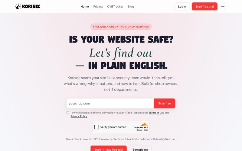 Korisec — Website security for small businesses — screenshot