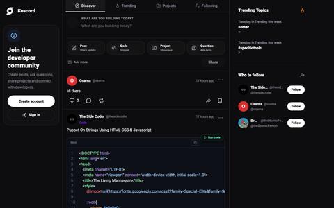 Koscord — a social network built for developers — screenshot