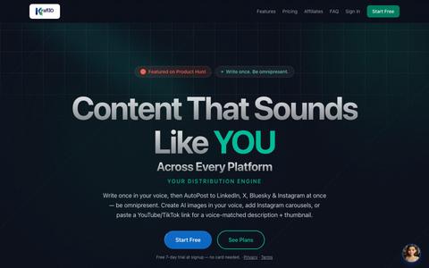 AI Content Generator for LinkedIn, YouTube, Instagram, TikTok, X & Bluesky | Kra — screenshot