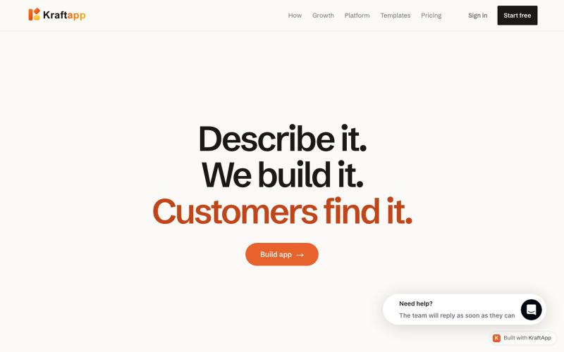 KraftApp — describe it, watch it appear — screenshot