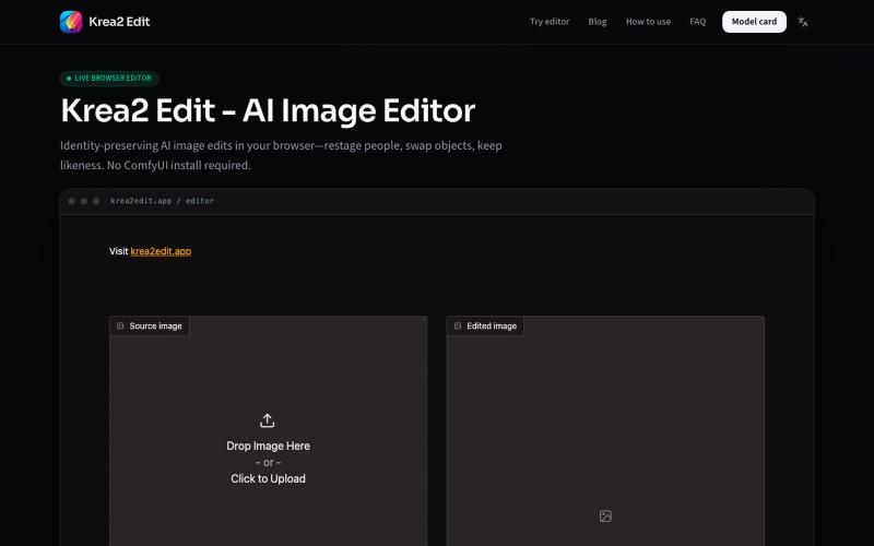 Krea2 Edit - Identity AI Image Editor | Free Online — screenshot
