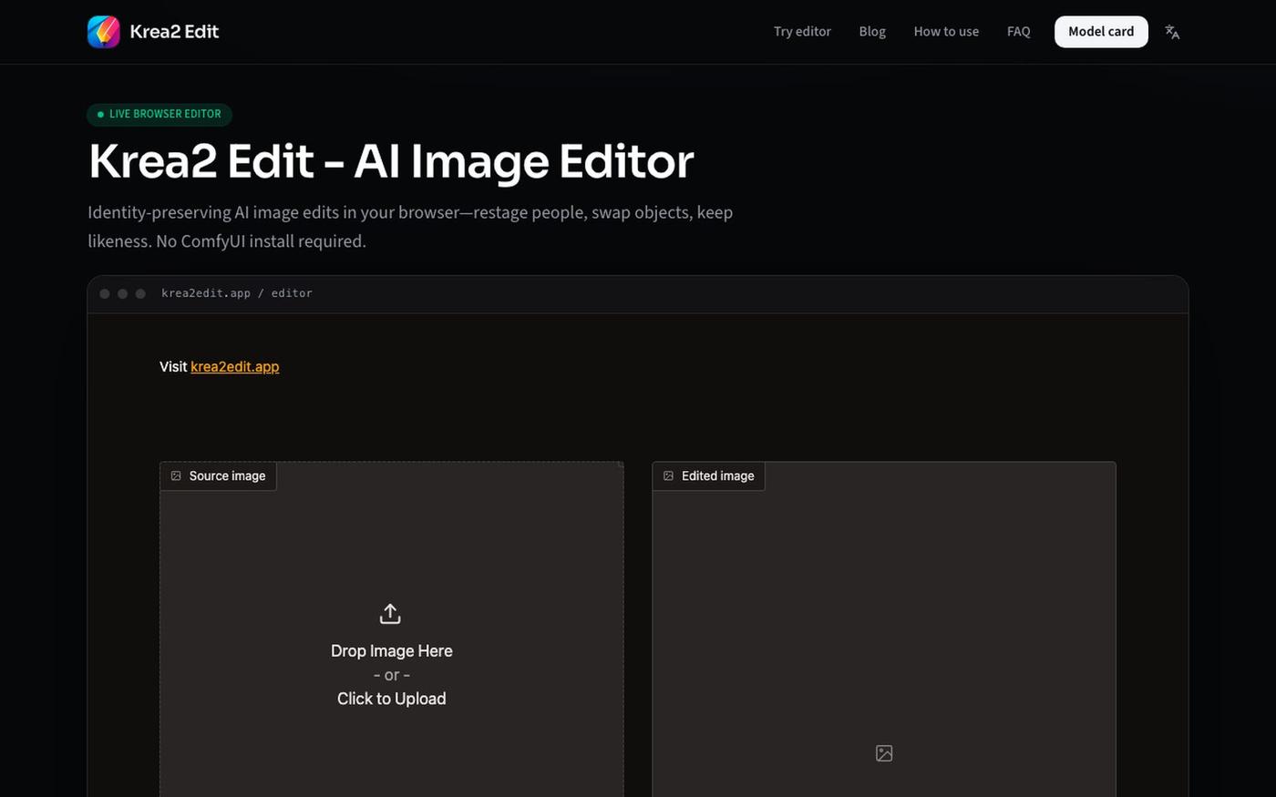 Krea2 Edit - Identity AI Image Editor | Free Online — screenshot