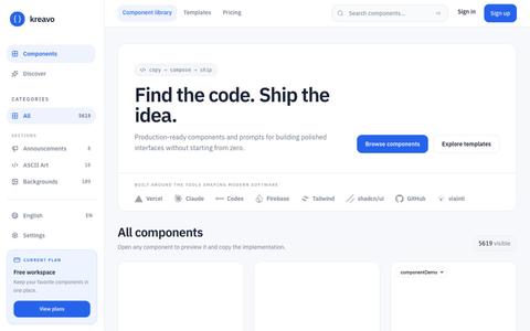 Kreavo — React Components & UI Templates — screenshot
