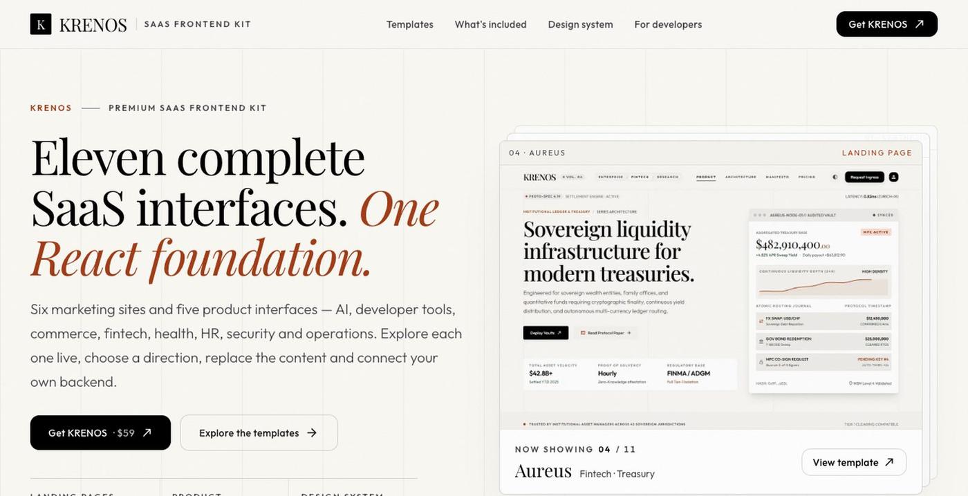 KRENOS — Premium SaaS Frontend Kit — screenshot