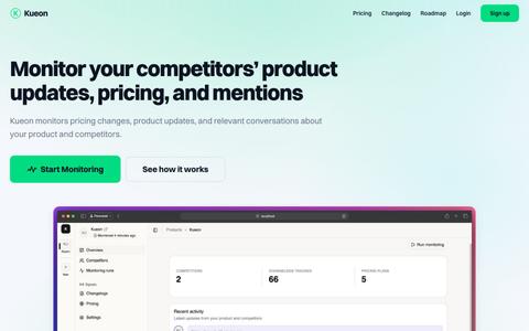 Kueon - Competitor Product Updates, Pricing & Mentions — screenshot