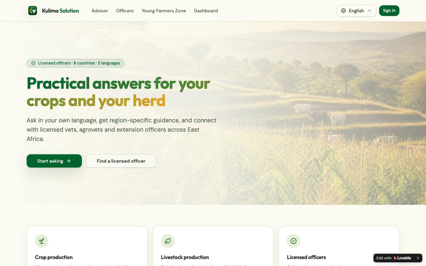 Kulima Solution — Crop & livestock advisor for East Africa — screenshot