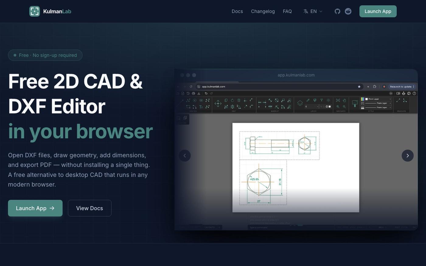 Free Online CAD Editor — Draw, Edit and Export DXF Files in Your Browser — screenshot