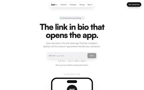 Kum.to: a better link in bio — screenshot