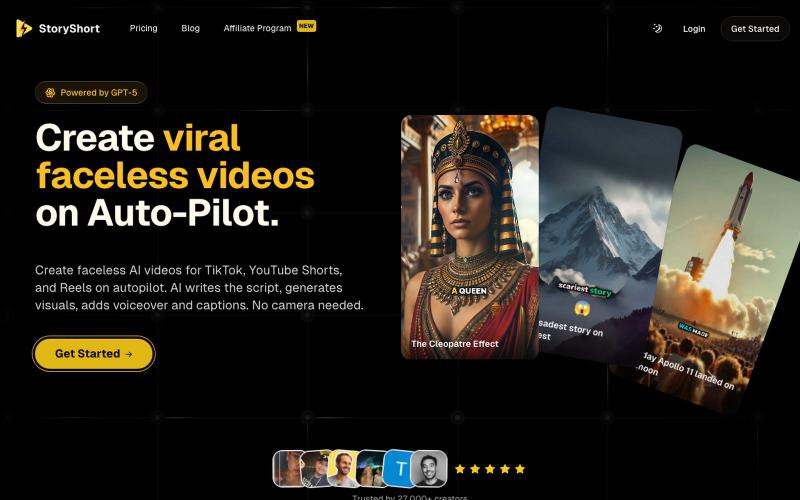StoryShort | AI Faceless Video Generator for TikTok & YouTube Shorts — screenshot