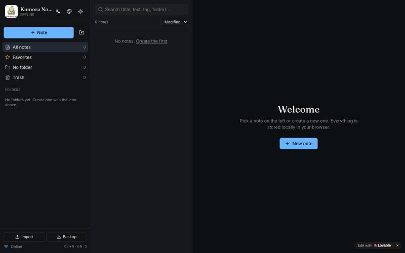 Kumora Notes — offline notes — screenshot