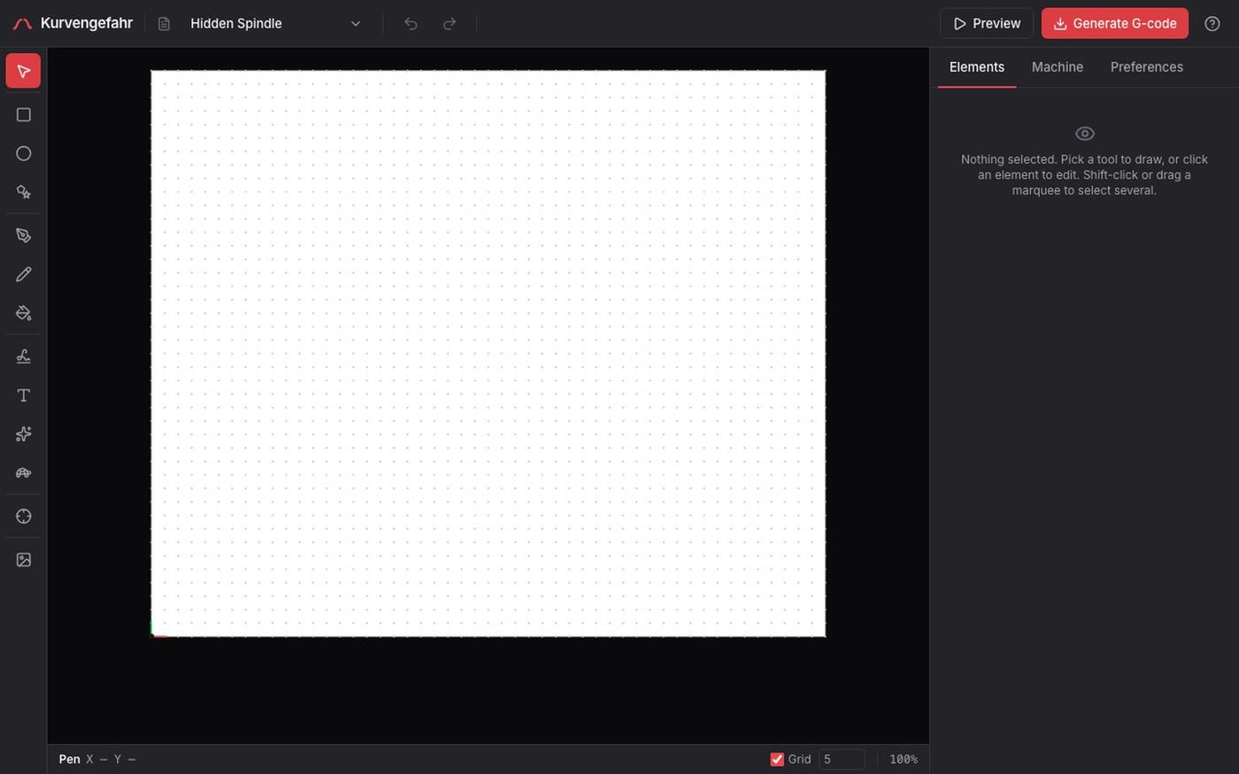 Kurvengefahr — pen-plotter CAM — screenshot