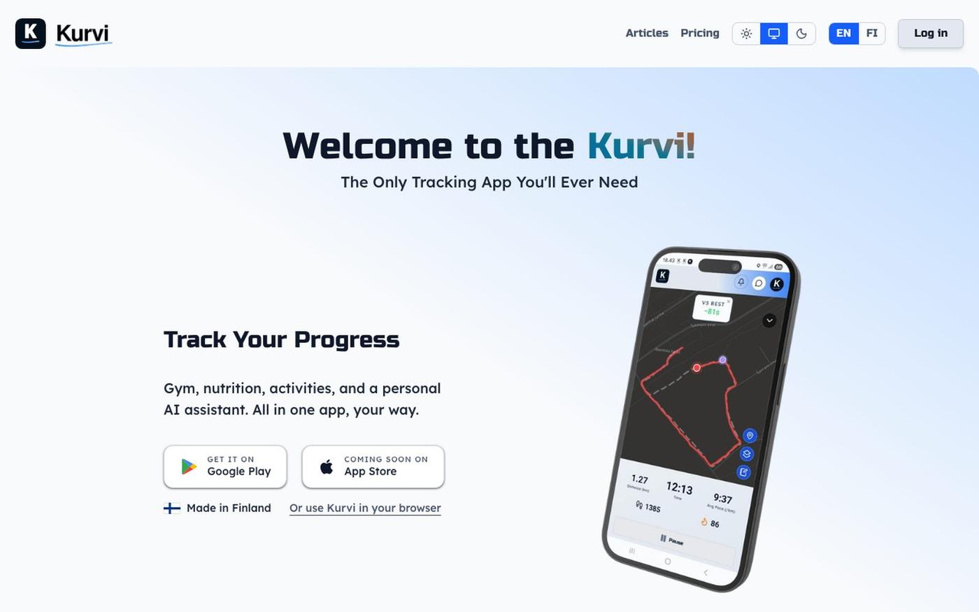 Kurvi - Training, nutrition and everyday tracking in one app — screenshot