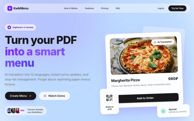 KwikMenu — AI Menu Digitization & QR Menus for Restaurants — screenshot