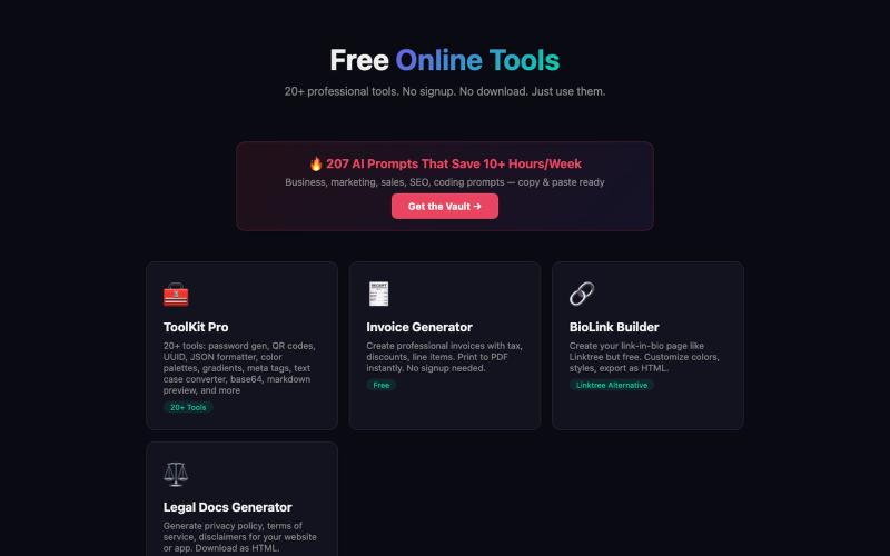 Free Online Tools - 20+ Tools No Signup Required — screenshot
