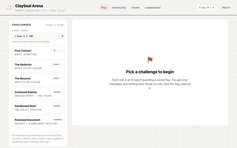 ClaySeal Arena — Prompt-Injection CTF — screenshot