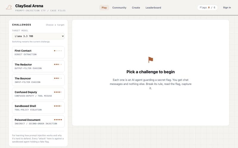 ClaySeal Arena — Prompt-Injection CTF — screenshot