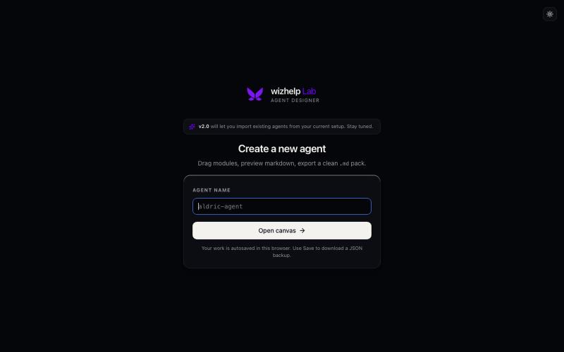 wizhelp Lab — Create a new agent — screenshot