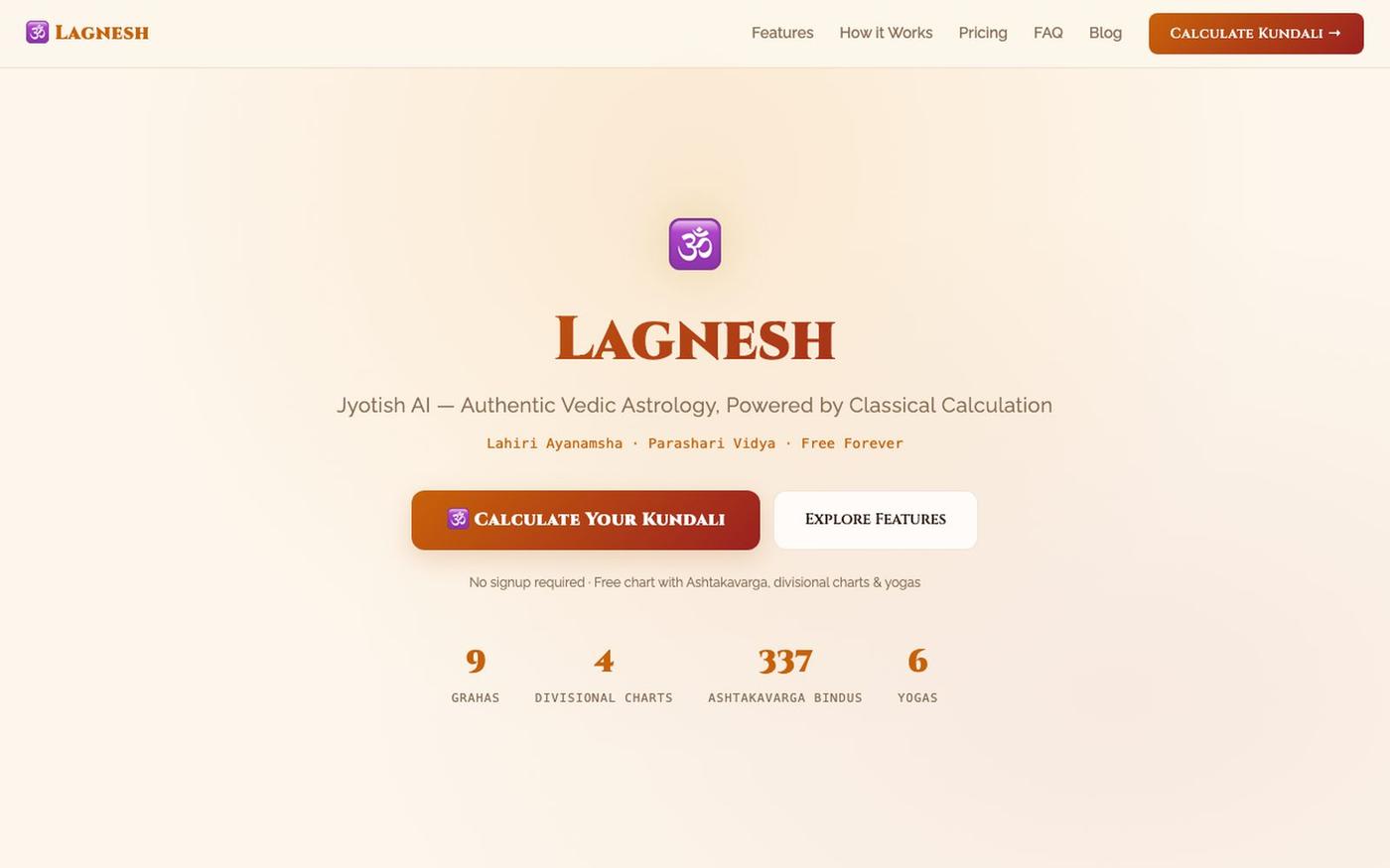 Lagnesh — Free Vedic Astrology Chart & AI Jyotish Readings — screenshot