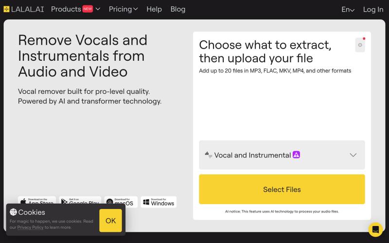 AI Vocal Remover & Instrumental Isolator | LALAL.AI — screenshot
