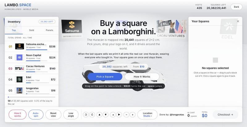 lambo.space — Buy a Square on a Lamborghini — screenshot