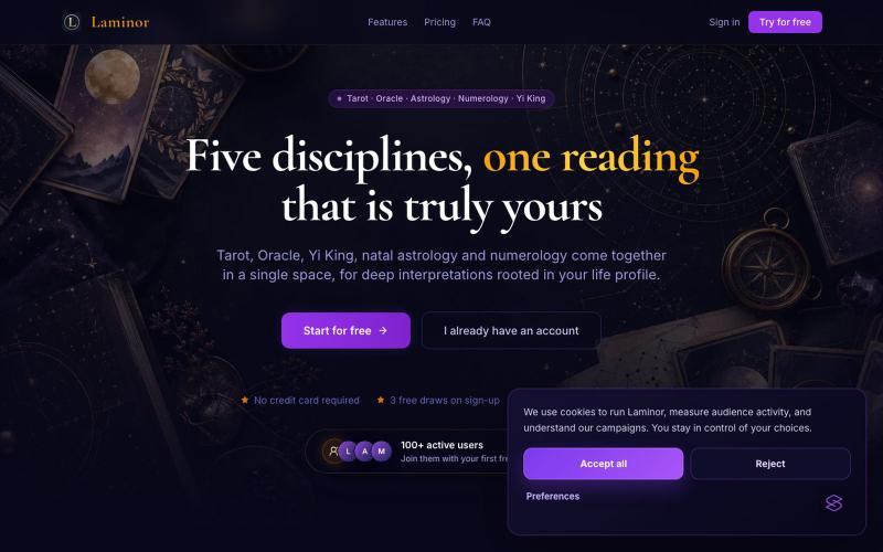 Laminor - Tarot, astrologie et numérologie personnalisés — screenshot