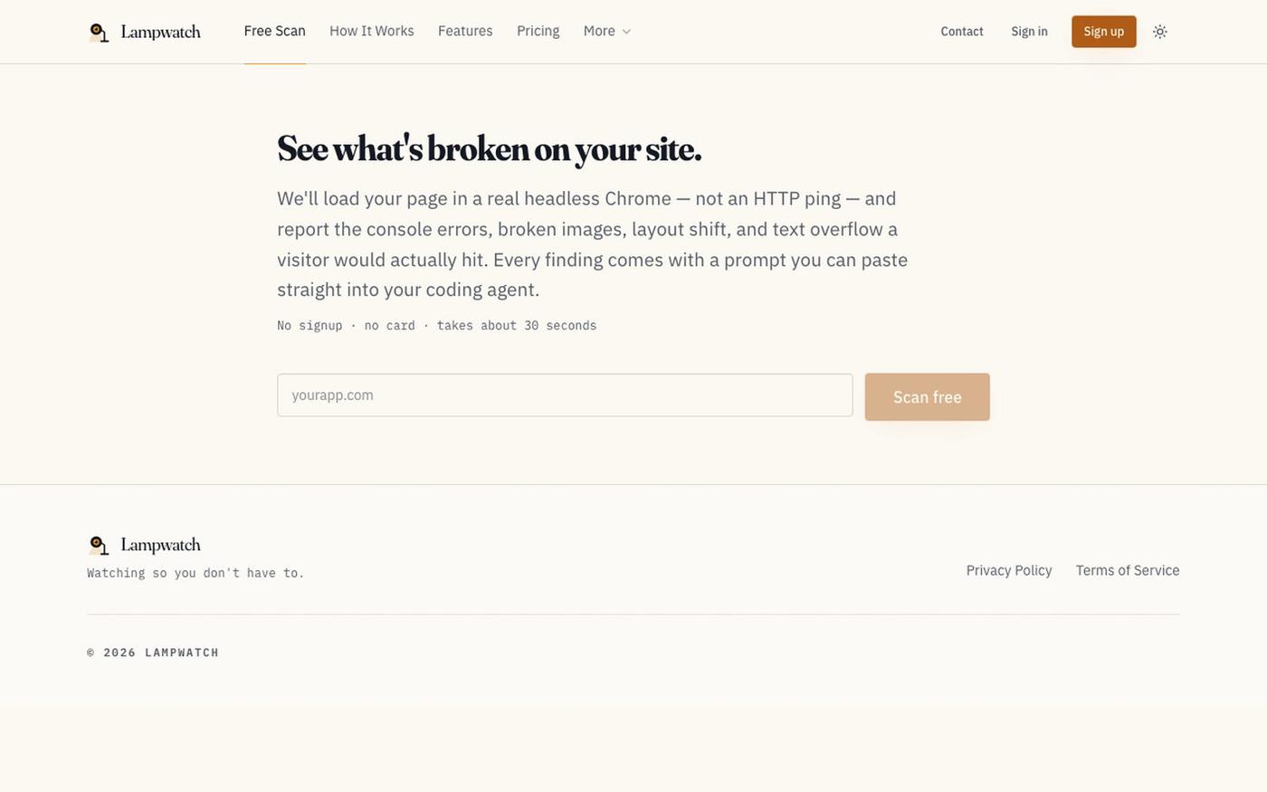 Free site scan · Lampwatch — screenshot