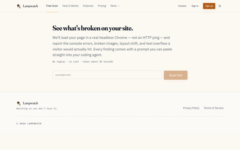 Free site scan · Lampwatch — screenshot